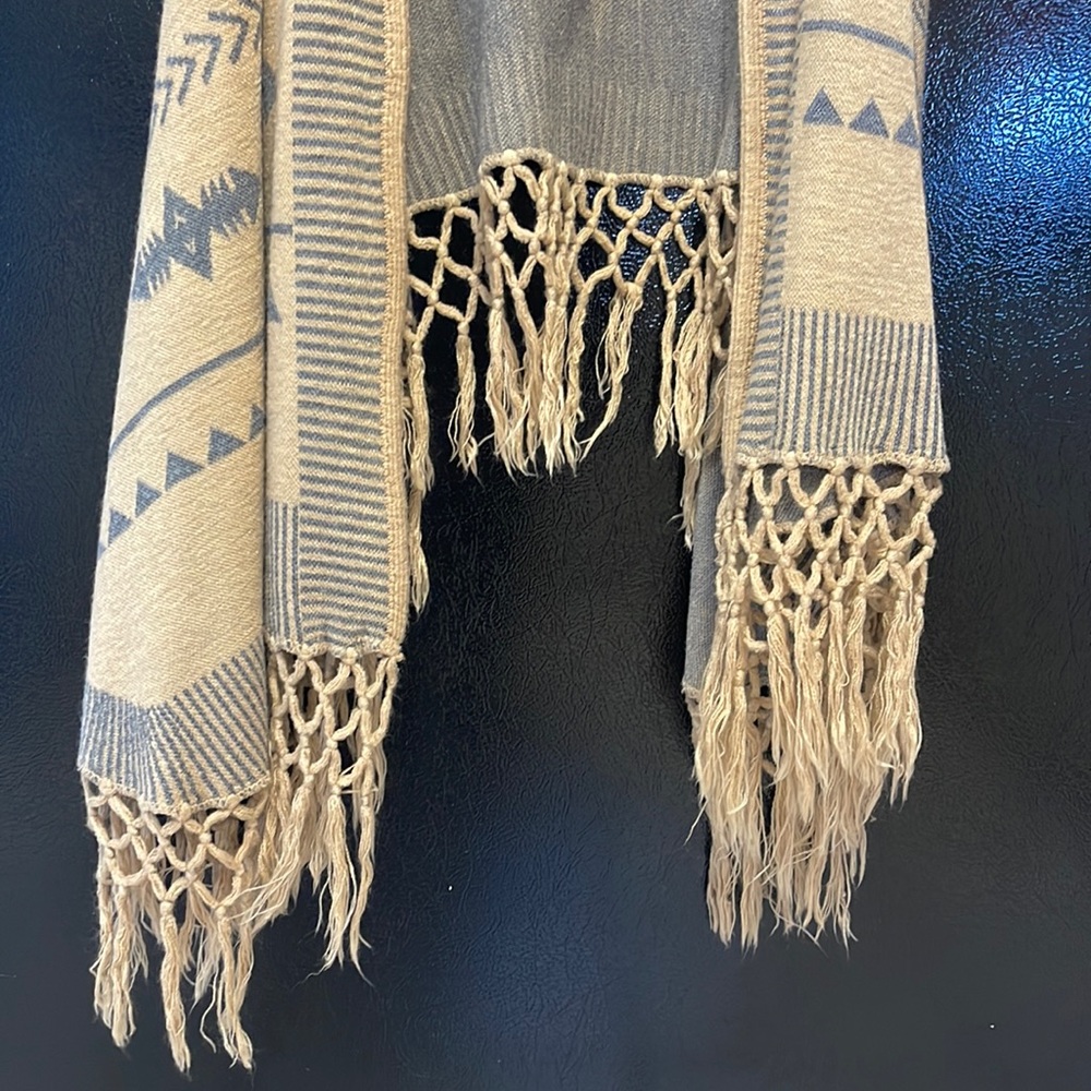 DONATING Coco + Carmen tan and blue Aztec style cardigan